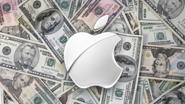 Dinheiro com o logo da Apple em cima