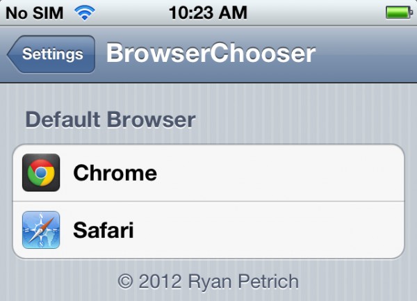 BrowserChooser no iOS com Chrome e Safari