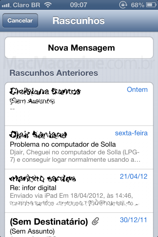 Rascunhos no Mail do iOS 6