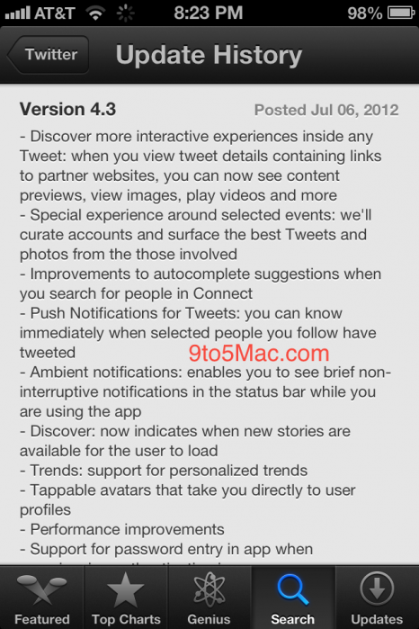 Atualização do app Twitter para iGadgets