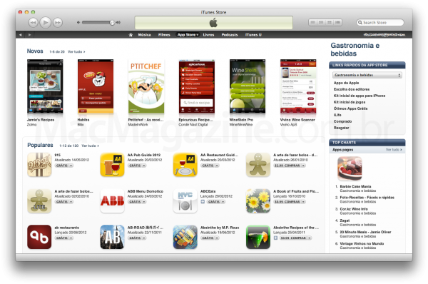 Categoria Gastronomia e bebidas na App Store