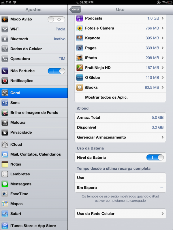 Bateria do iPad no iOS 6