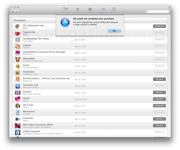 OS X Lion nos itens comprados da Mac App Store