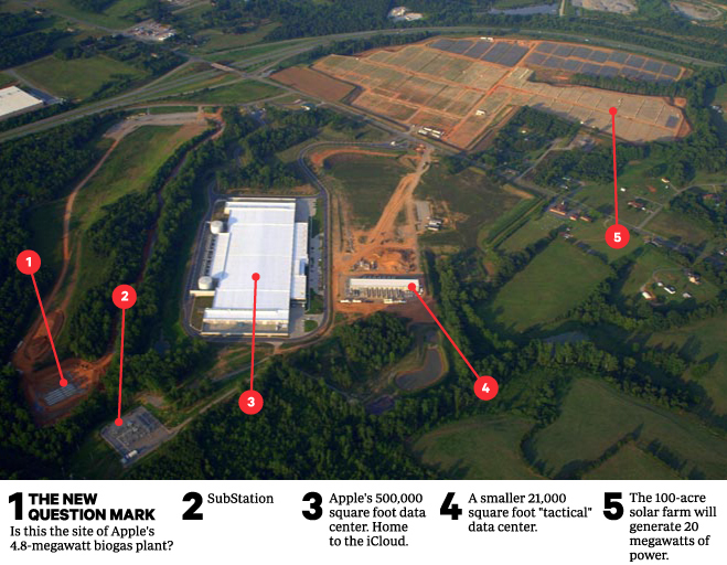 Vista área do data center da Apple em Maiden