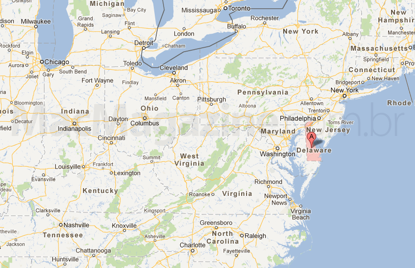 Mapa mostrando Delaware