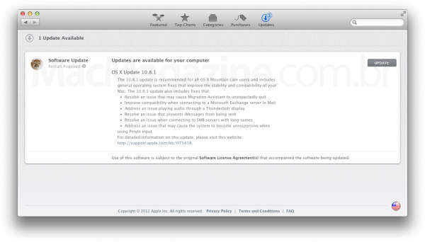 OS X Mountain Lion 10.8.1 na Mac App Store