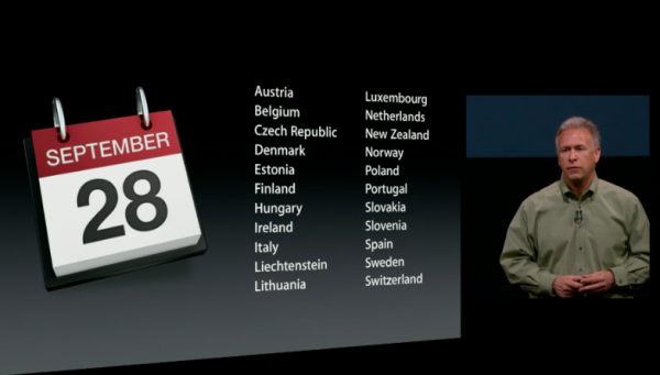 Phil Schiller com países que receberão do iPhone 5 em 28/9