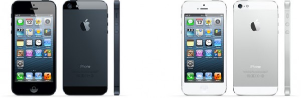 iPhones 5 preto e branco, de frente, de costas e de lado