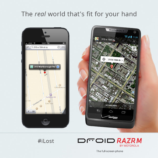 Anúncio da Motorola provocando a Apple (mapas do iOS 6)