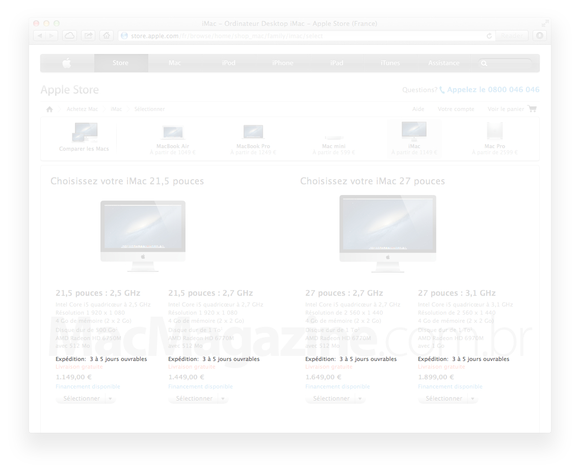 Prazo de entrega de iMacs na Apple Online Store francesa