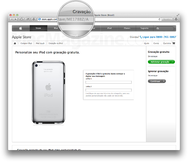 iPod touch à venda na Apple Online Store