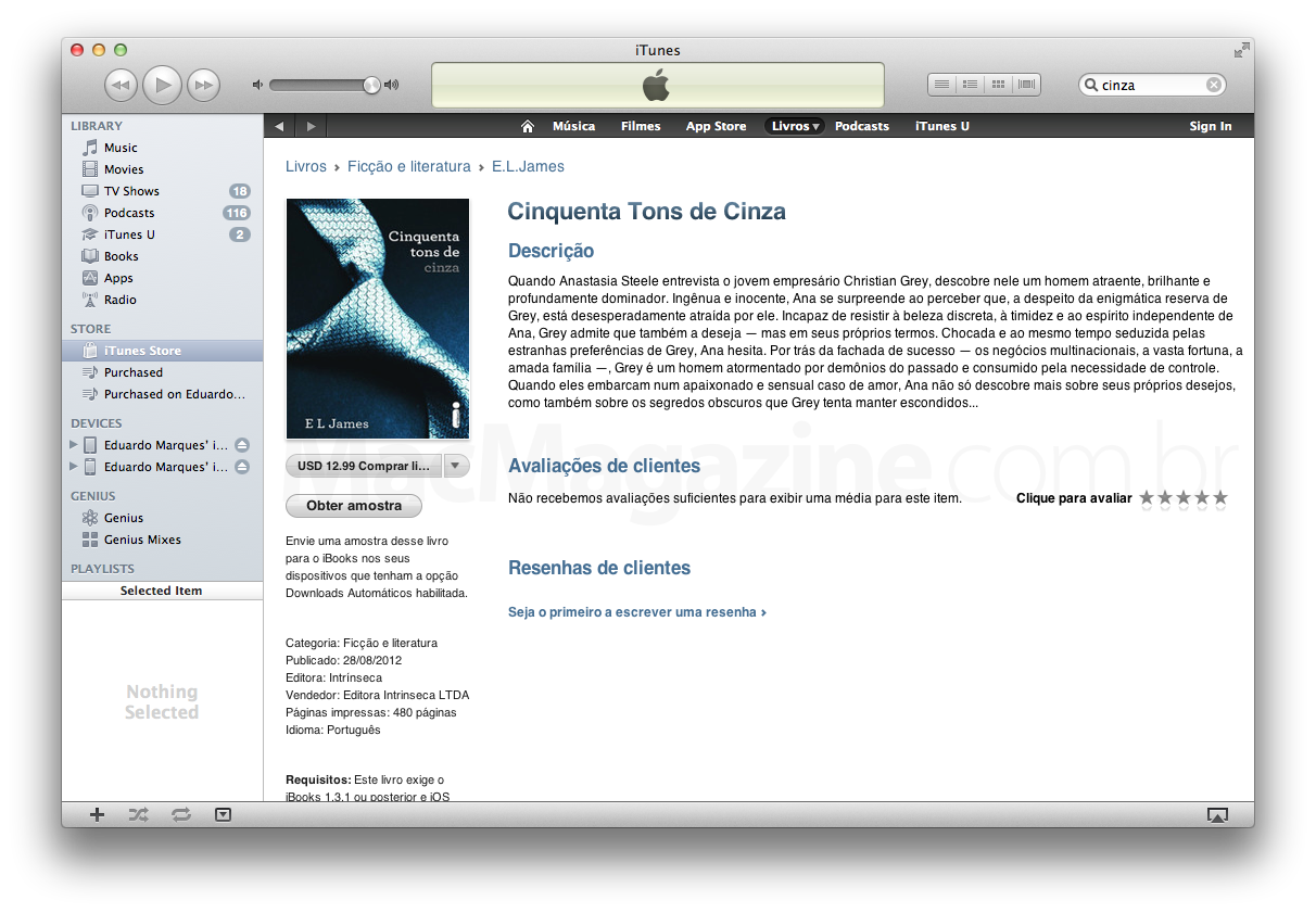 Cinquenta Tons de Cinza na iBookstore brasileira