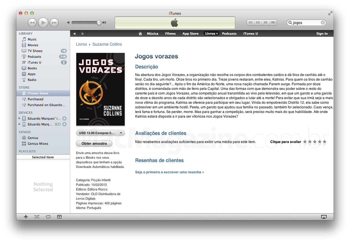 Livro "Jogos vorazes" na iBookstore brasileira