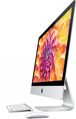 Novo iMac um pouco de lado com tela colorida e fundo transparente