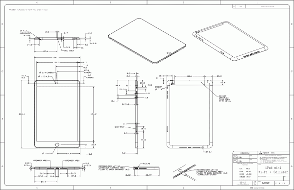 Desenho técnico do iPad mini