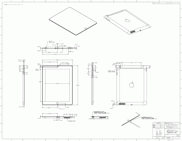 Desenho técnico do iPad de quarta geração