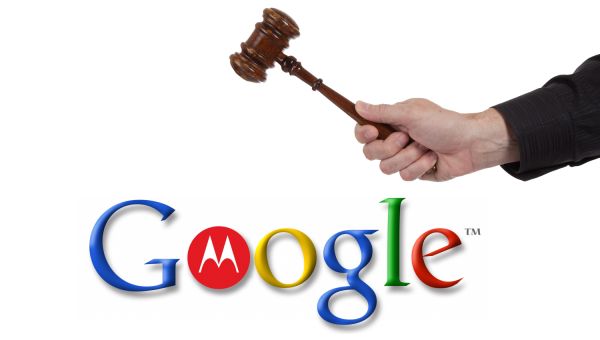 Logo do Google/Motorola com martelo de juiz