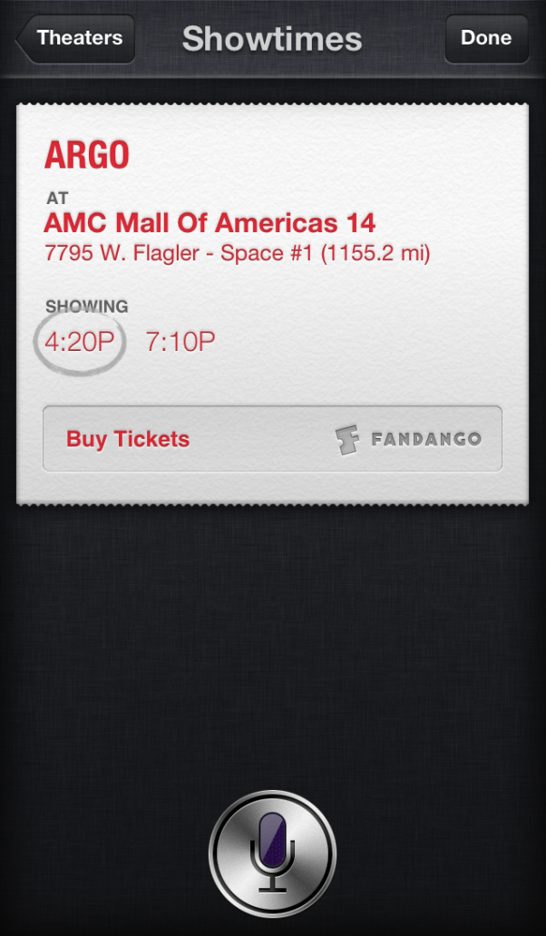 Siri comprando ingresso de cinema