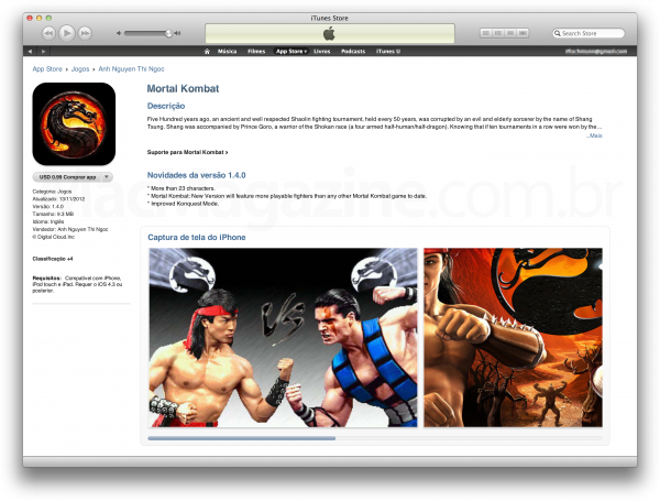 Mortal Kombat falso na App Store