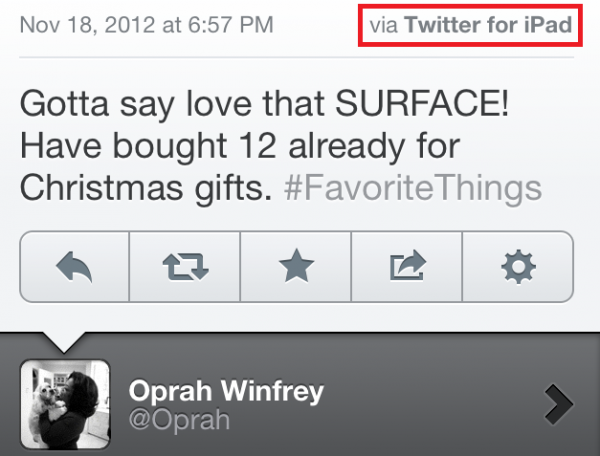 Oprah usando um iPad para falar do Surface