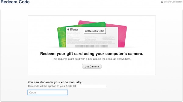 Redeem de iTunes Gift Cards pela câmera