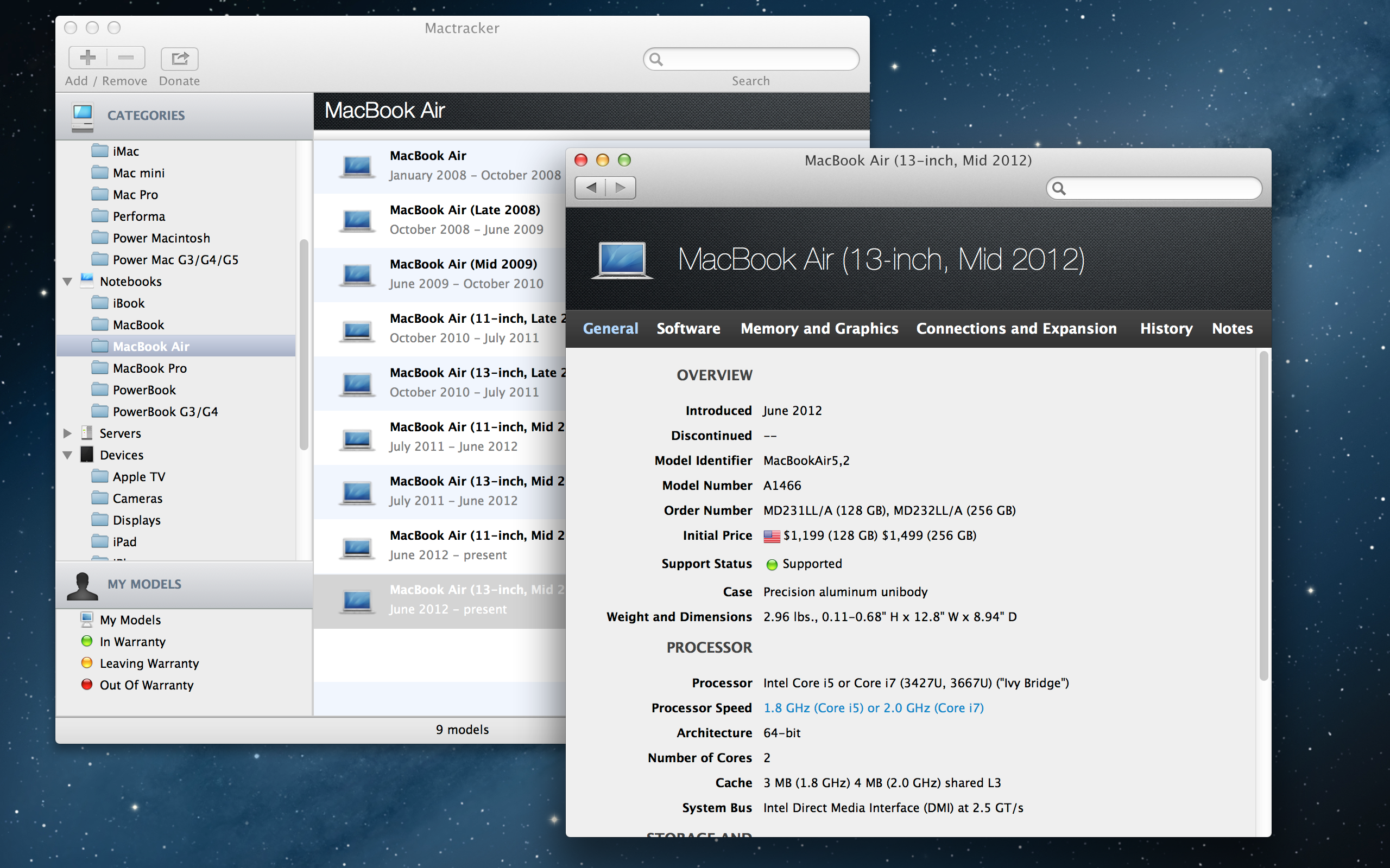 Mactracker - Mac OS X