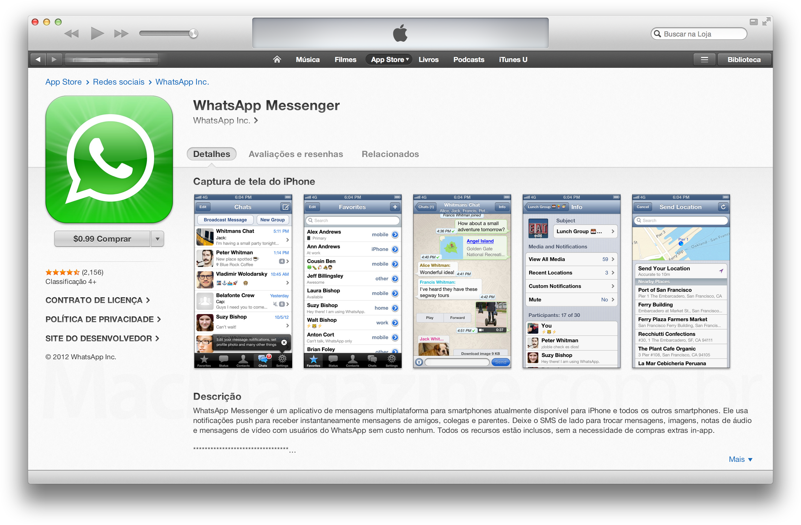 Screenshots na App Store - WhatsApp