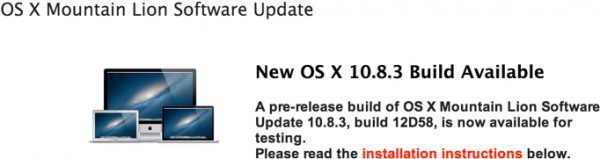 Nova versão beta do OS X 10.8.3