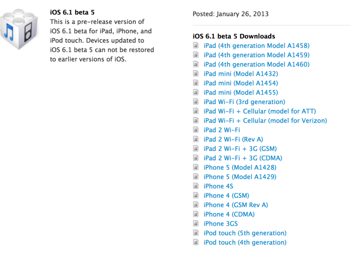 iOS 6.1 beta 5