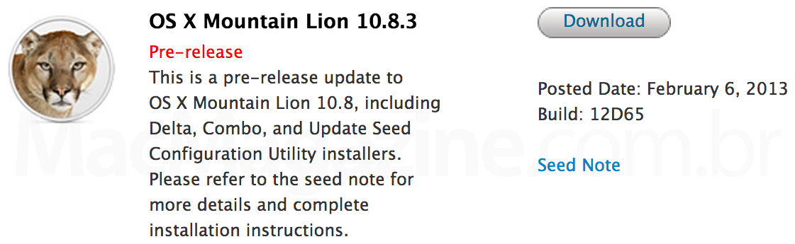Novo build do OS X Mountain Lion 10.8.3