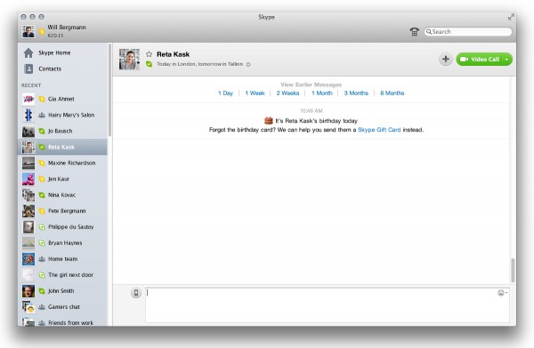 eGifting no Skype 6.2 para Mac
