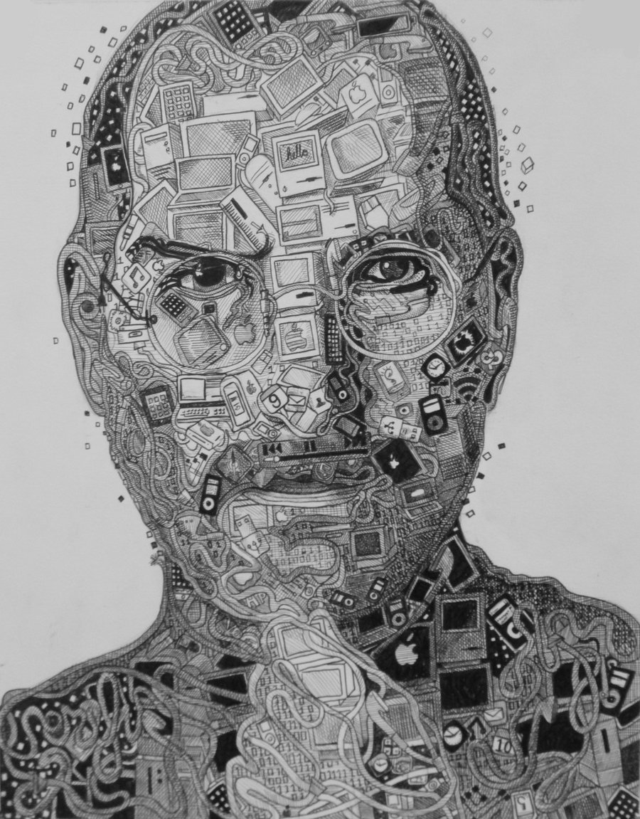 Retrato de Steve Jobs com iProducts