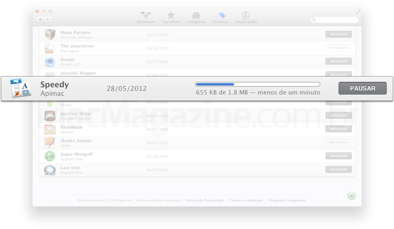 Cancelando um download da Mac App Store
