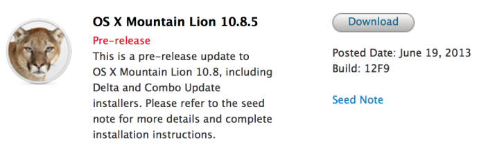 Primeira versão beta do OS X 10.8.5