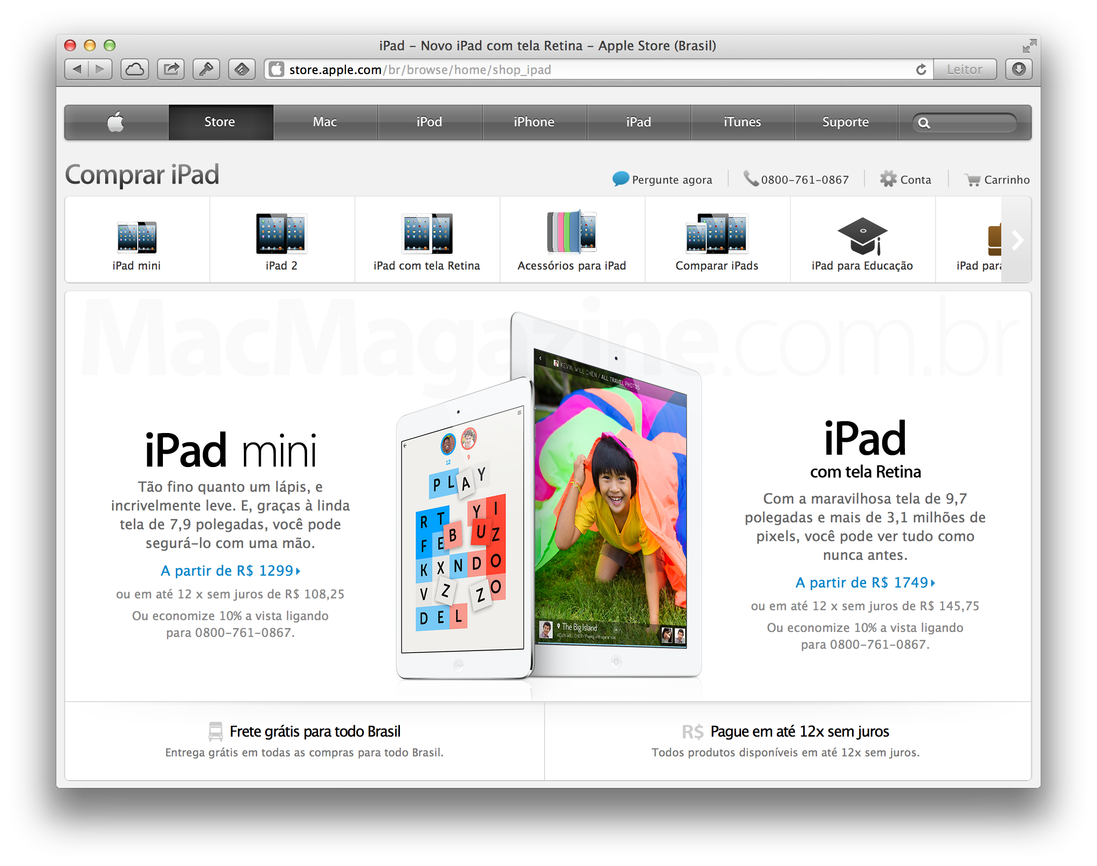 iPads mini à venda na Apple Online Store