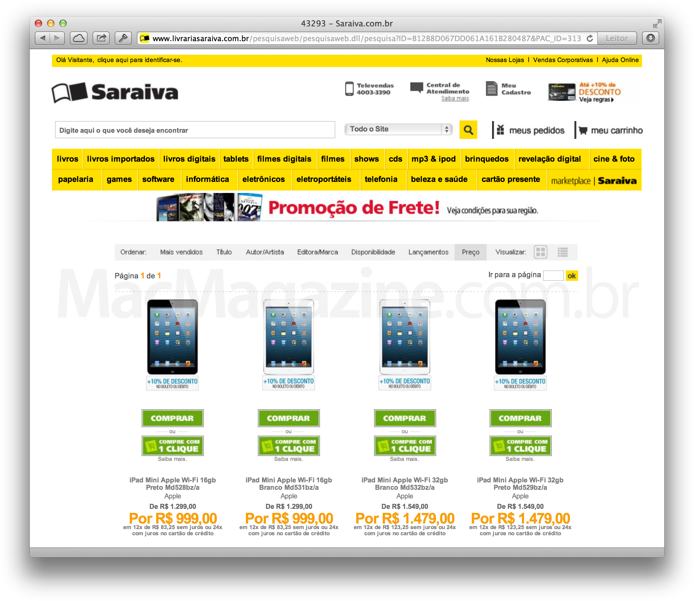 iPads mini em promoção na Saraiva