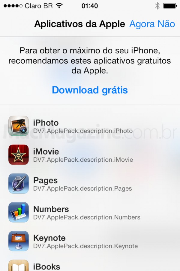 Tela de download de apps gratuitos da Apple