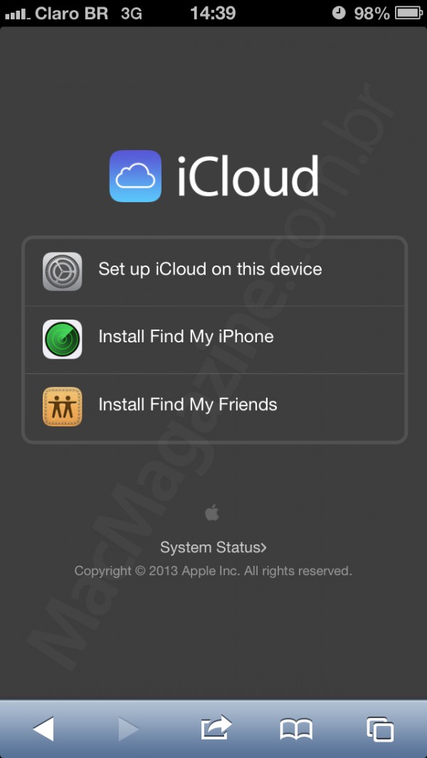 iCloud quando acessado por iPhones/iPods touch