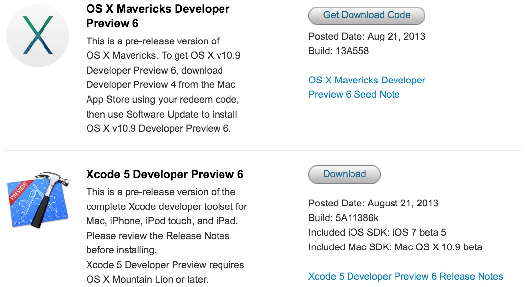 OS X Mavericks Developer Preview 6