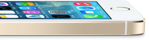 iPhone 5s dourado, deitado e de lado