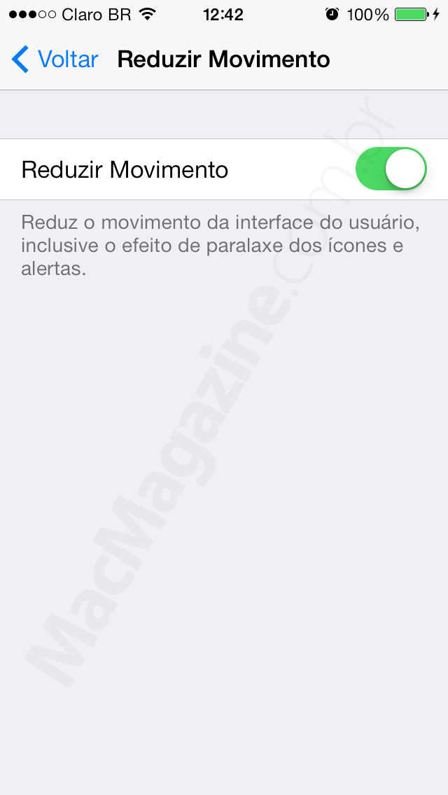 Opção "Reduzir Movimento" - iOS 7