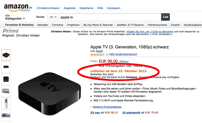 Apple TV na Amazon.de