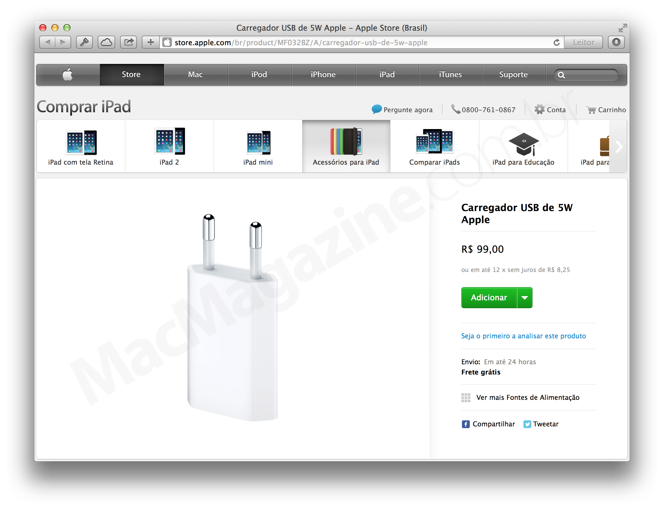 Carregador USB de 5W na Apple Online Store