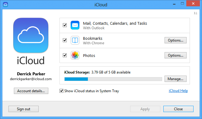 iCloud Control Panel for Windows