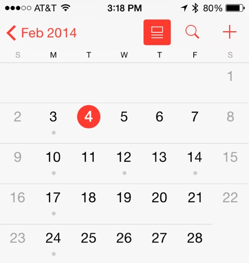 Novo botão lista no Calendário - iOS 7.1 beta 5