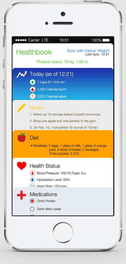 Mockup do app Healthbook