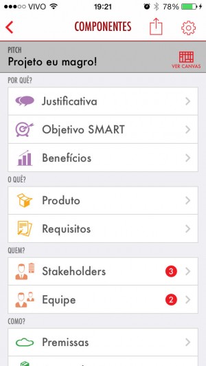 Screenshot do app PM Canvas