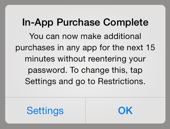 Janela de 15 minutos para In-App Purchases