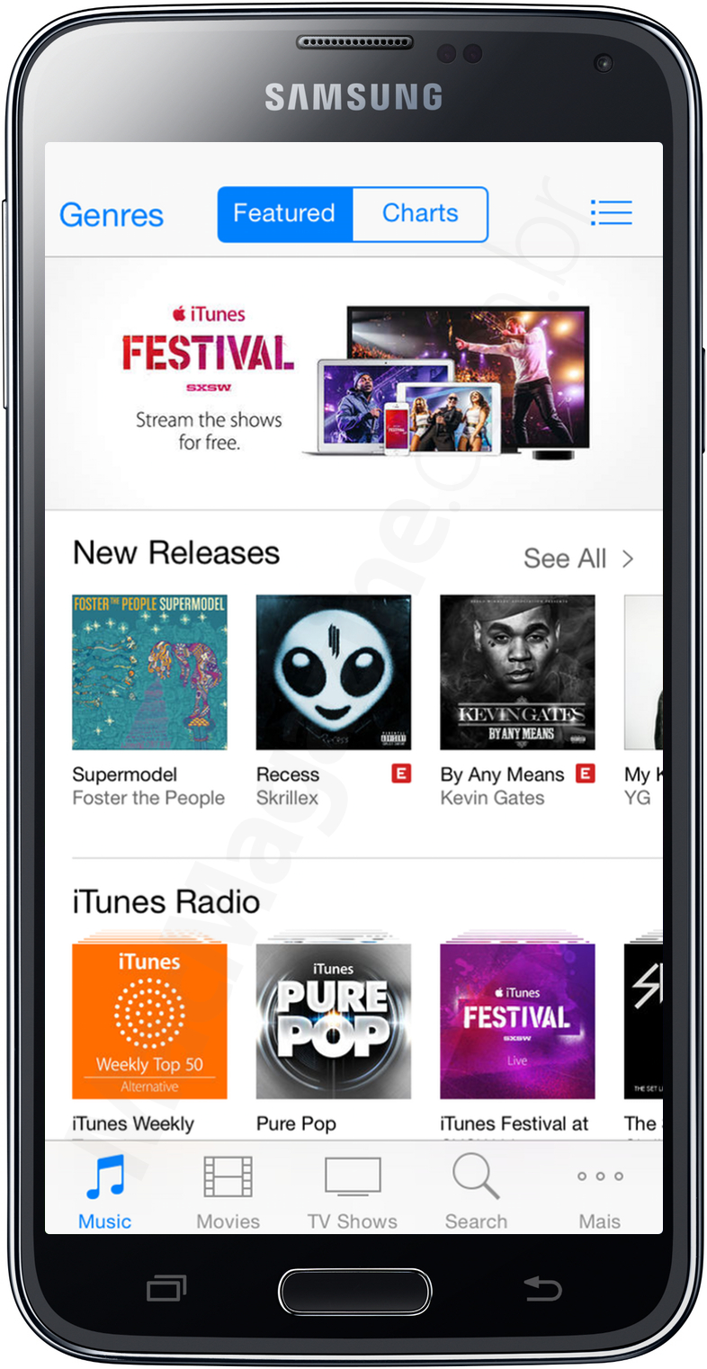 Mockup da iTunes Store num Galaxy S5