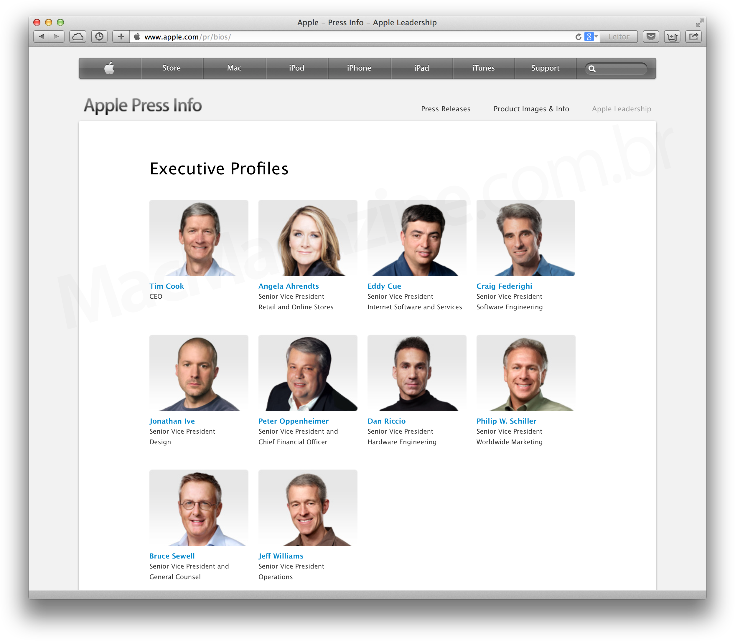 Angela Ahrendts no site da Apple